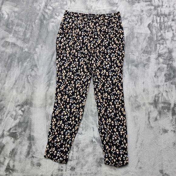 Zara Basic Pants Womens XS Black Floral Tan Floral Slim Ankle Viscose Flowy - Picture 1 of 11